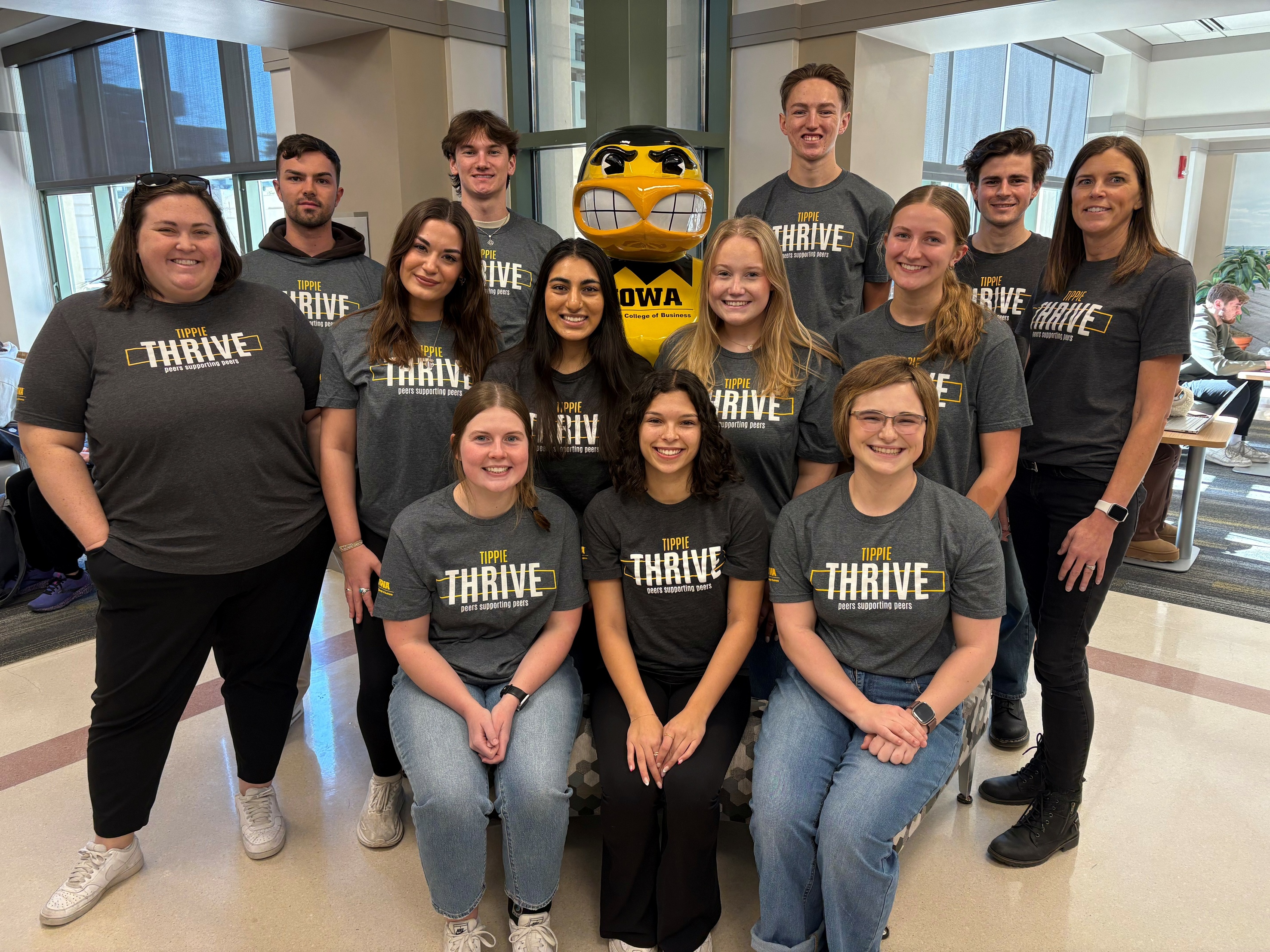 Tippie Thrive folks with Herky the Hawk