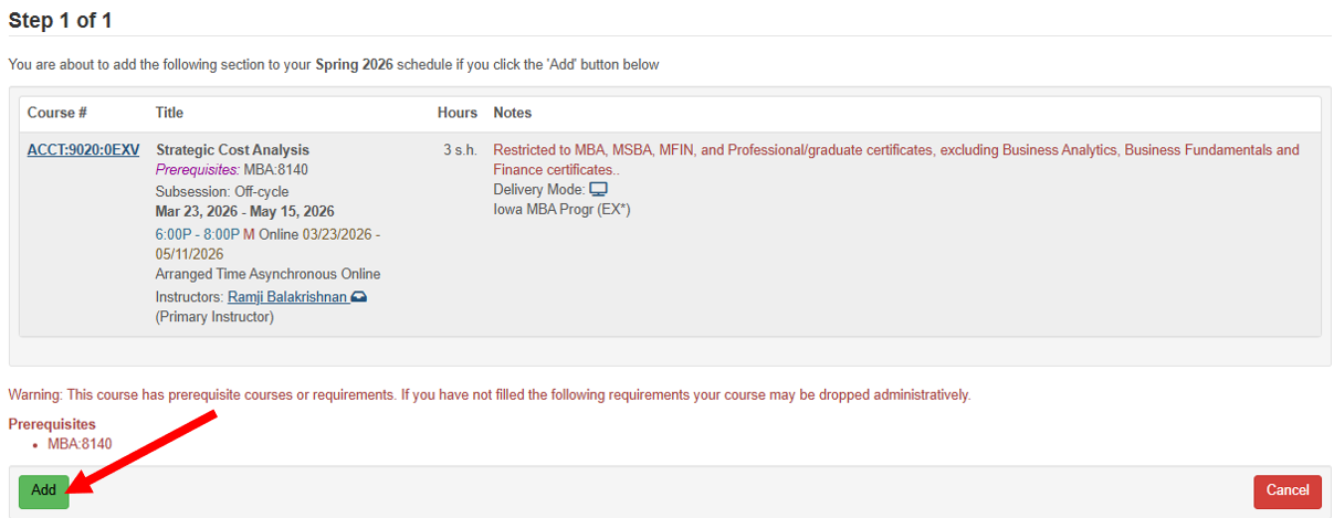 Registration instructions - click on the green Add button at the lower left