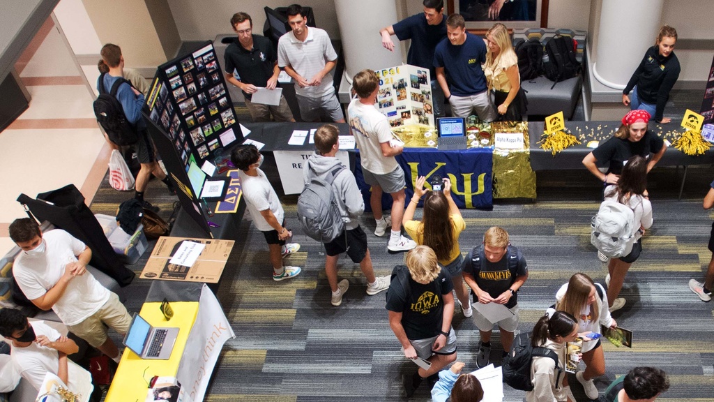 Students at Tippie Fest in the Pappajohn Business Building